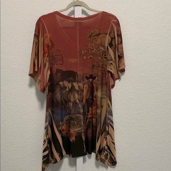 Cover Charge Western Cowgirl Desert Graphic Short Sleeve Mini Dress - Picture 5 of 9